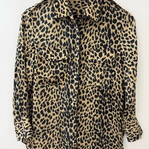 Piazza Sempione Silk Blend Leopard Print Snap Front Blouse IT 40